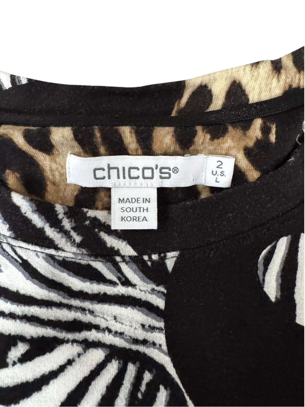Chico’s Size 2 Large Animal Print Leopard Zebra Long Sleeve Stretch Tunic Top - Picture 4 of 7